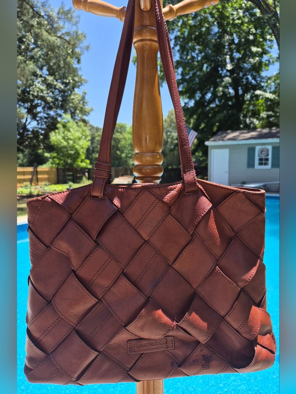 American Leather Co. Top Zip Mercer Leather Woven Boho Bag